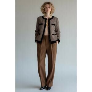 Women’s Gallery Ami  Elegant Tweed Cardigan with Velvet Trim and Gold buttons M